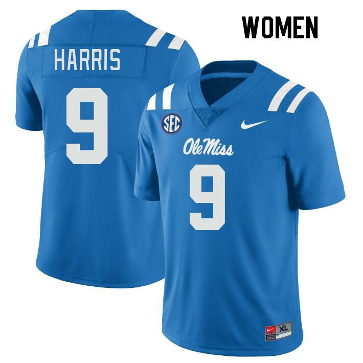 Women #9 Tre Harris Ole Miss Rebels College Football Jerseys Stitched Sale-Power Blue